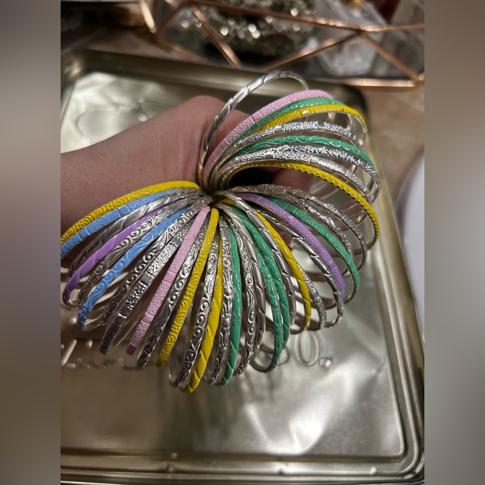 Colorful Silver Bangle Set girls for 7/8 year girls